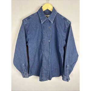 Wrangler Silver Lake Denim Shirt Womens M Blue Western Pearl Snap Vintage